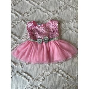 Build A Bear Workshop BABW Pink Sequin Fancy Dress Silver Bow